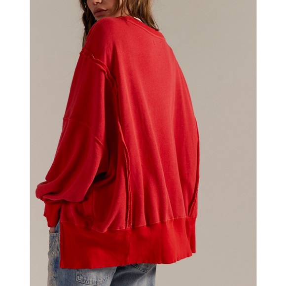 NWOT Free People Red Camden Sweatshirt - Picture 3 of 16